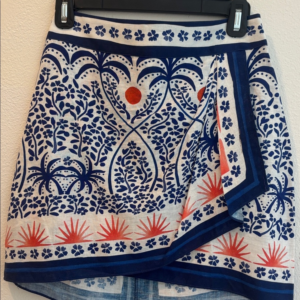 FARM Rio Navy and Coral Floral Mini Skirt